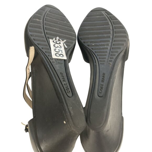 Cole Haan Women Size 9.5 Black Leather Ankle Strap Wedge Rear Zip Heels shoes - Picture 6 of 7